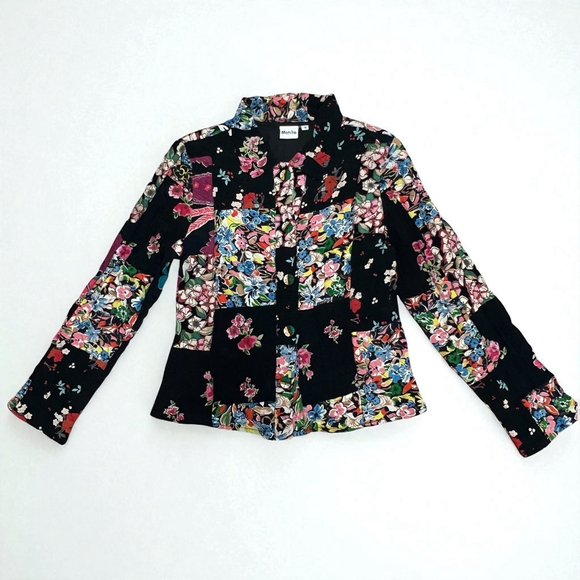 Mohito Women’s Vintage Inspired Patchwork Floral Blazer Jacket Black Boho Small - Picture 12 of 16